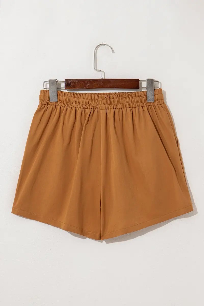 Khaki Embroidered Boho Tasseled Drawstring Elastic Waist Shorts - Love Salve